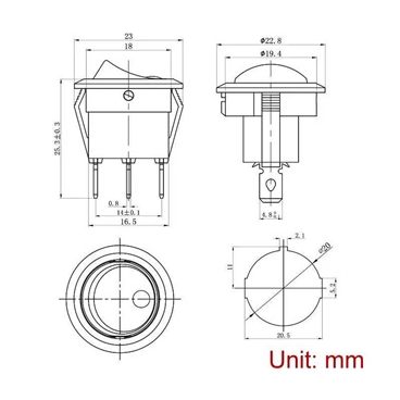 20mm Dia. 3 Pin Round DOT LED Light Rocker Switch