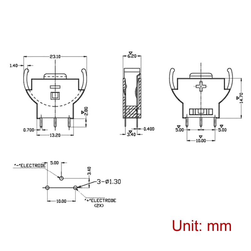 Battery Socket Holder Case Vertical 3 Pin CR2032