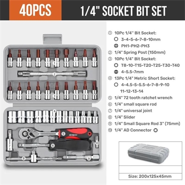 Repair Tools Set 40pcs 1/4-Inch Car Repair Kit Socket Wrench Ratchet Tool Combination Screwdriver Ratchet Wrench Set