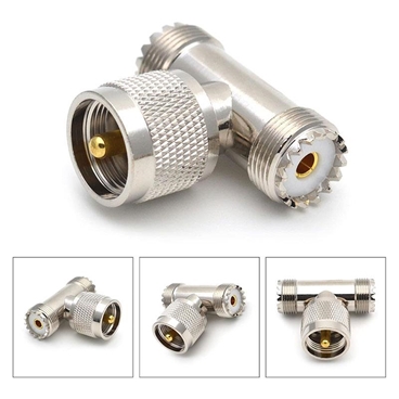 UHF Male PL259 to UHF Female SO239 Triple Type 3 Way Adapter