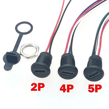 Waterproof Jack Cable USB-C Type C Female Panel Mount Connector